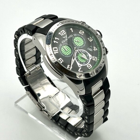 AquaSwiss Chronograph Green Black Mens Watch Working - Picture 3 of 12